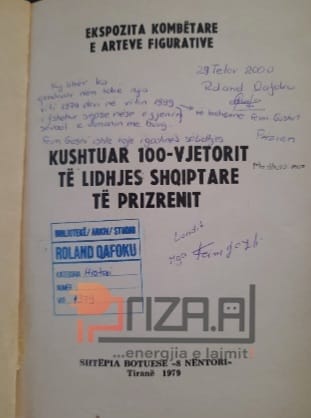 Firma e Feim Gashit dhe shënimi për historinë e ruajtjes së këtij libri nën tokë që nga vitit 1979 deri në vitin 1999.